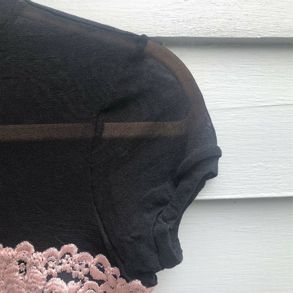 Vintage Black Sheer Mesh Camisole Wide Pink Lace Band Under Layer Garment - Picture 4 of 6